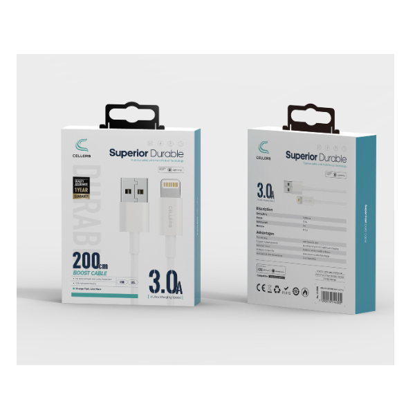 כבל 2 מטר USB-A TO LIGHTNING Ø3.8 דגם C208
